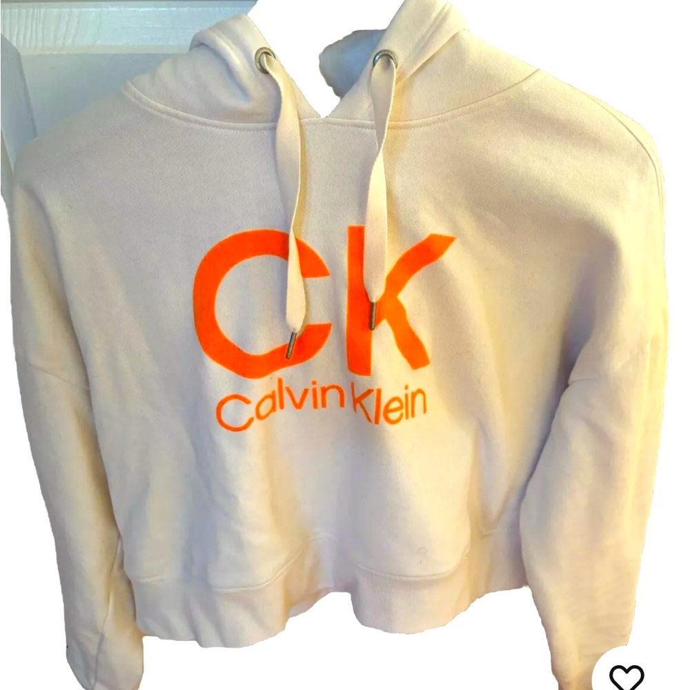 Calvin Klein Performance Hoodie Womens XL Cream/Orange Pullover Sweatshirt